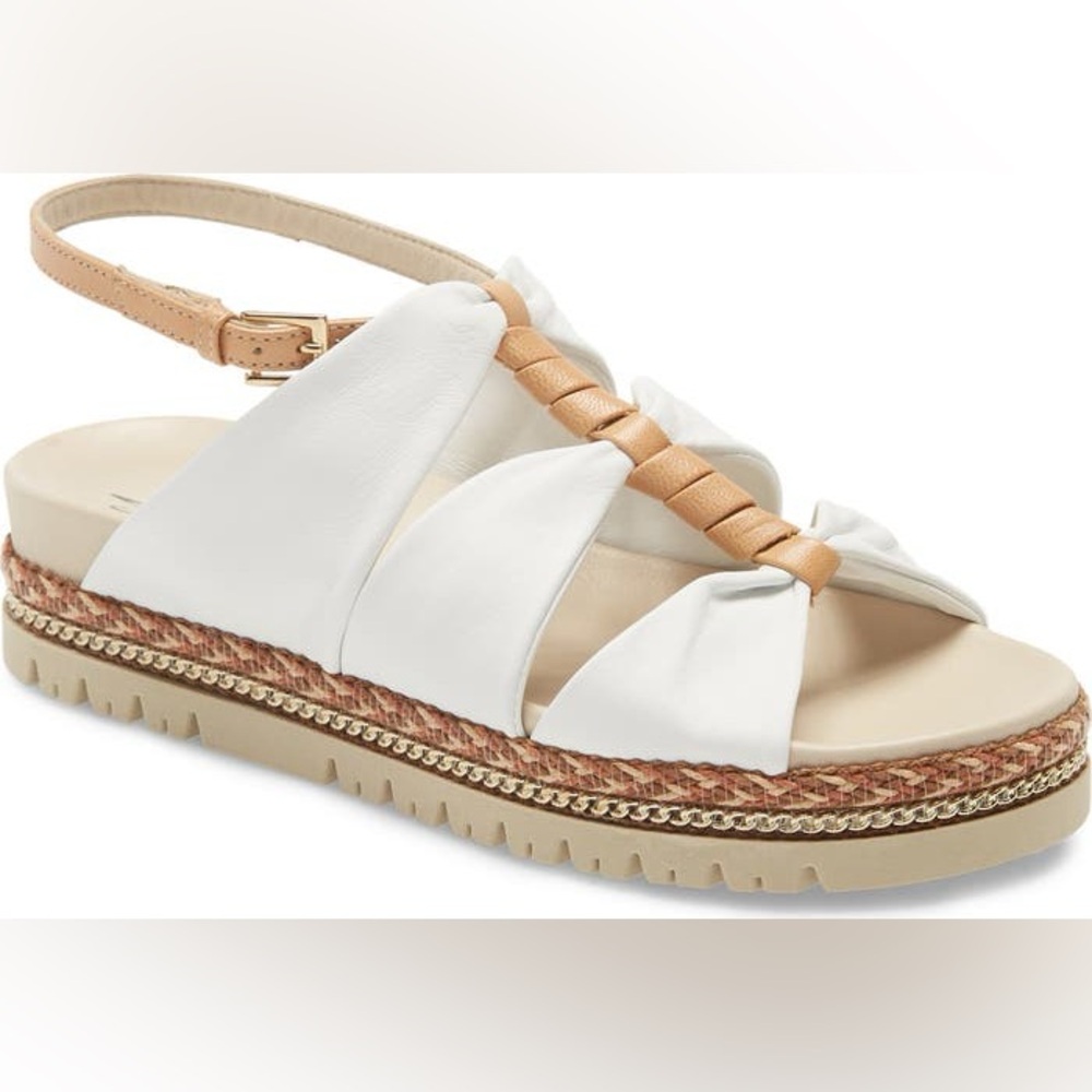 Brent Sandal Amalfi Rangoni White Tan Knot Espadrille shoes size 40 Nordstrom